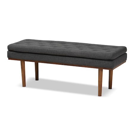 Baxton Studio Arne Mid-Century Dark Grey Upholstered Walnut Finished Bench 159-9837